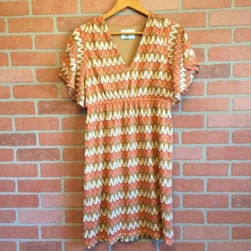 Judith March Womens Dress Chevron Zig Zag Stripes Coral Size Large Knit Crochet